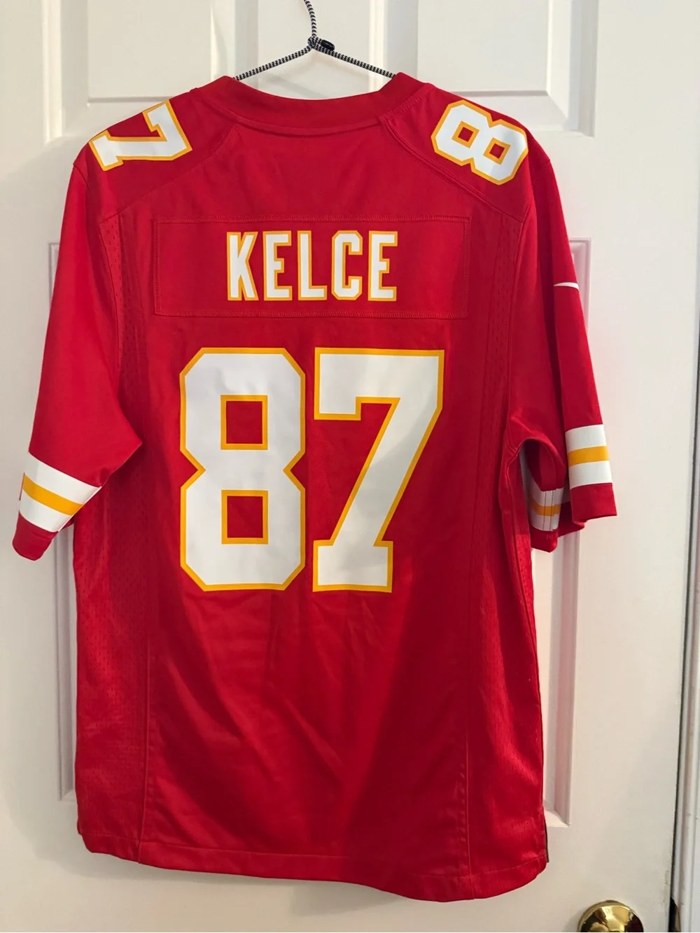 Nike Red Chiefs Football Jersey with White & Yellow Accents #87